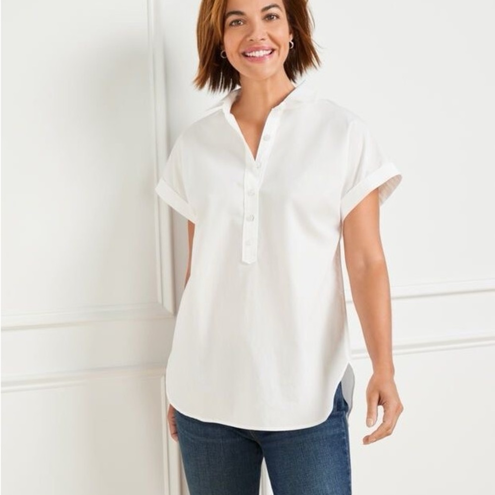 Talbots white cotton button-back popover tunic.